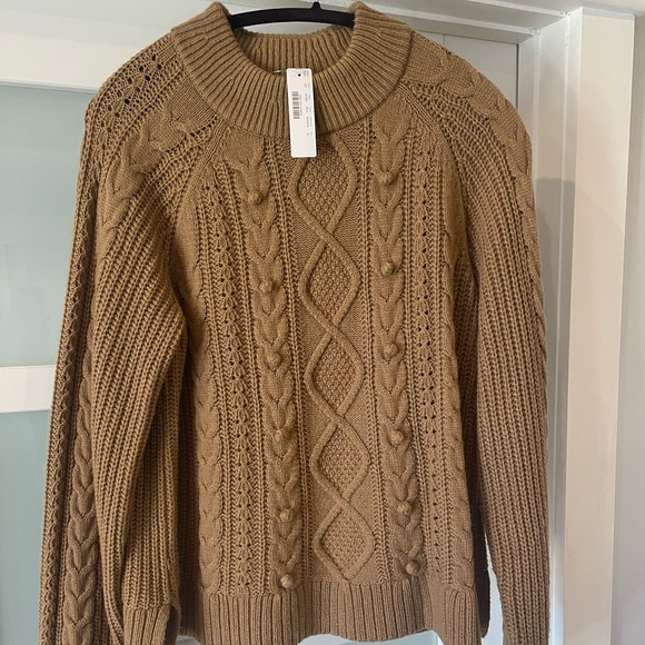 NWT J. Crew  Lambswool Blend Azra Pom Pom Cable Knit Sweater XL - Picture 4 of 6